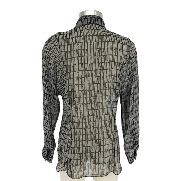 Theory Seam Cinch Shirt Sheer Gray Stripe Long Sleeve Button Collared Top - Picture 5 of 8